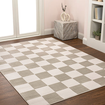 Modern Geometric Checkerboard High-Low Area Rug